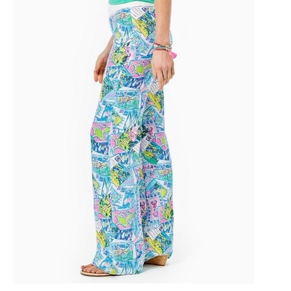 LILLY PULITZER Beach Palazzo Pull On Linen Pants Wish You Were Here Size XS NEW - Picture 3 of 9